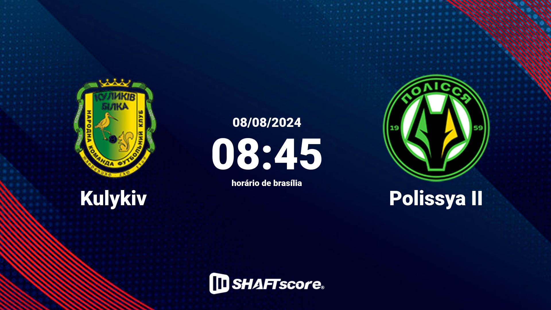 Estatísticas do jogo Kulykiv vs Polissya II 08.08 08:45