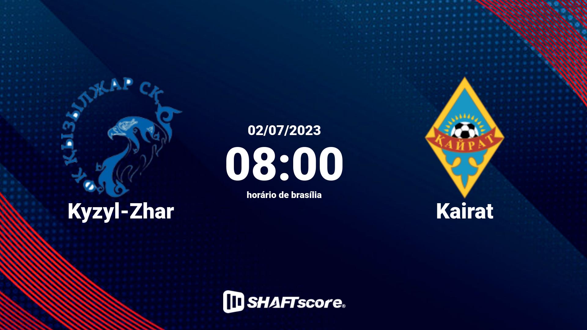 Estatísticas do jogo Kyzyl-Zhar vs Kairat 02.07 08:00