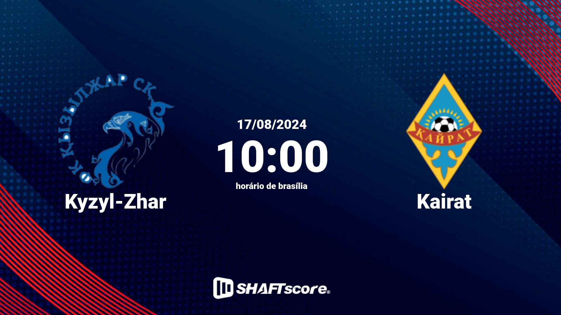 Estatísticas do jogo Kyzyl-Zhar vs Kairat 17.08 10:00