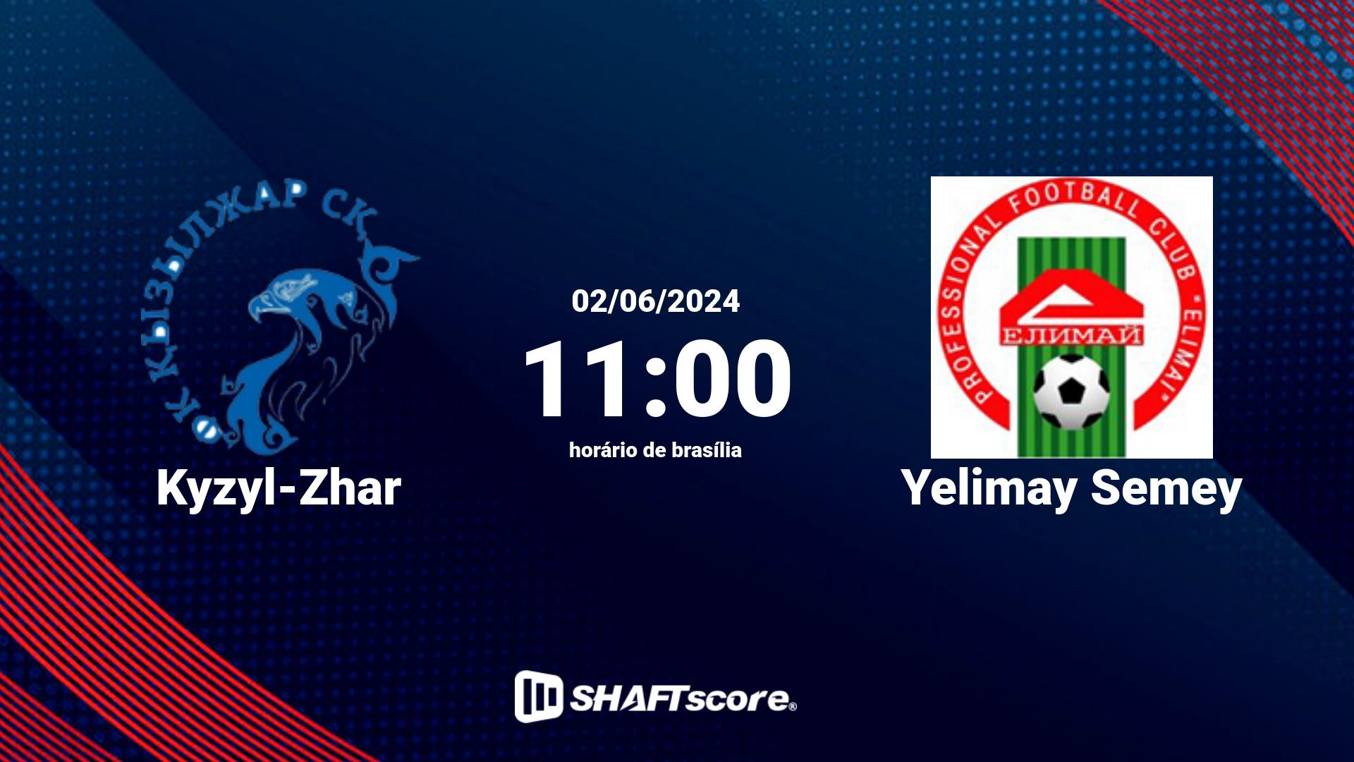 Estatísticas do jogo Kyzyl-Zhar vs Yelimay Semey 02.06 11:00