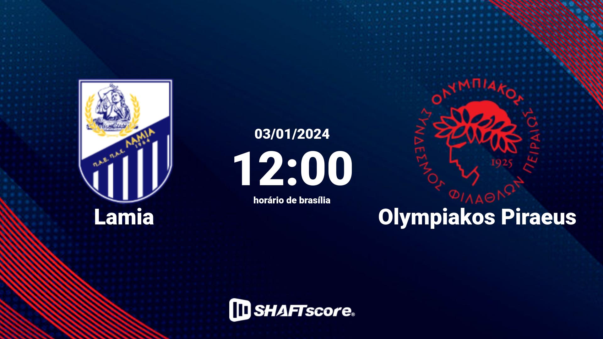 Estatísticas do jogo Lamia vs Olympiakos Piraeus 03.01 12:00