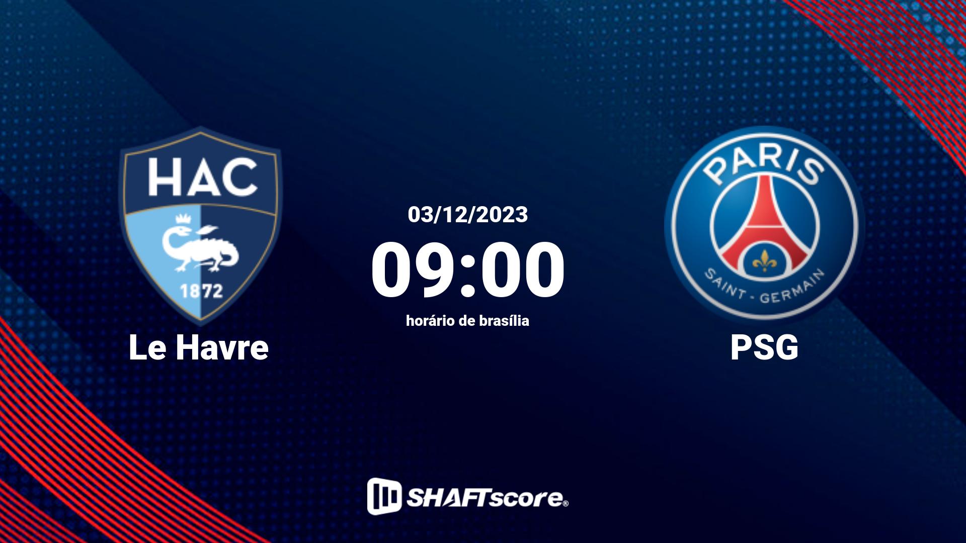 Estatísticas do jogo Le Havre vs PSG 03.12 09:00