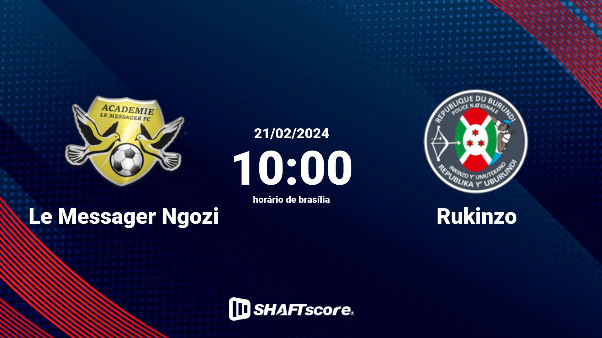 Estatísticas do jogo Le Messager Ngozi vs Rukinzo 21.02 10:00