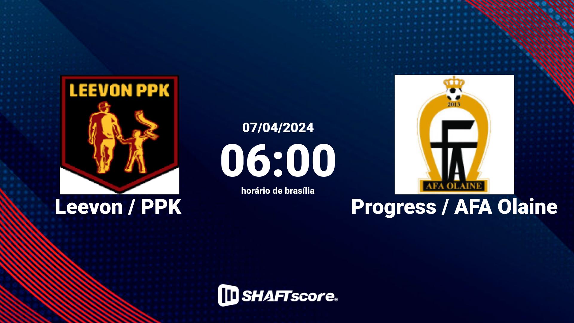 Estatísticas do jogo Leevon / PPK vs Progress / AFA Olaine 07.04 06:00