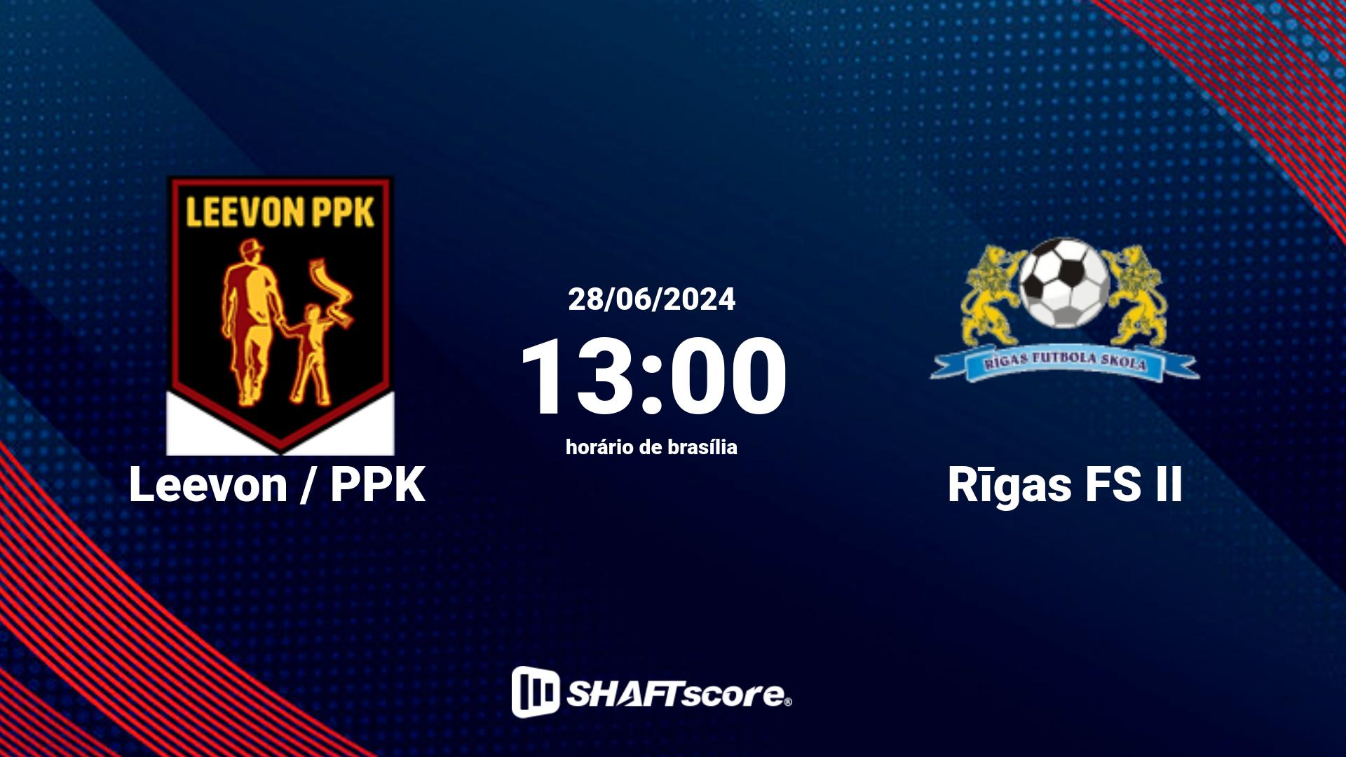 Estatísticas do jogo Leevon / PPK vs Rīgas FS II 28.06 13:00