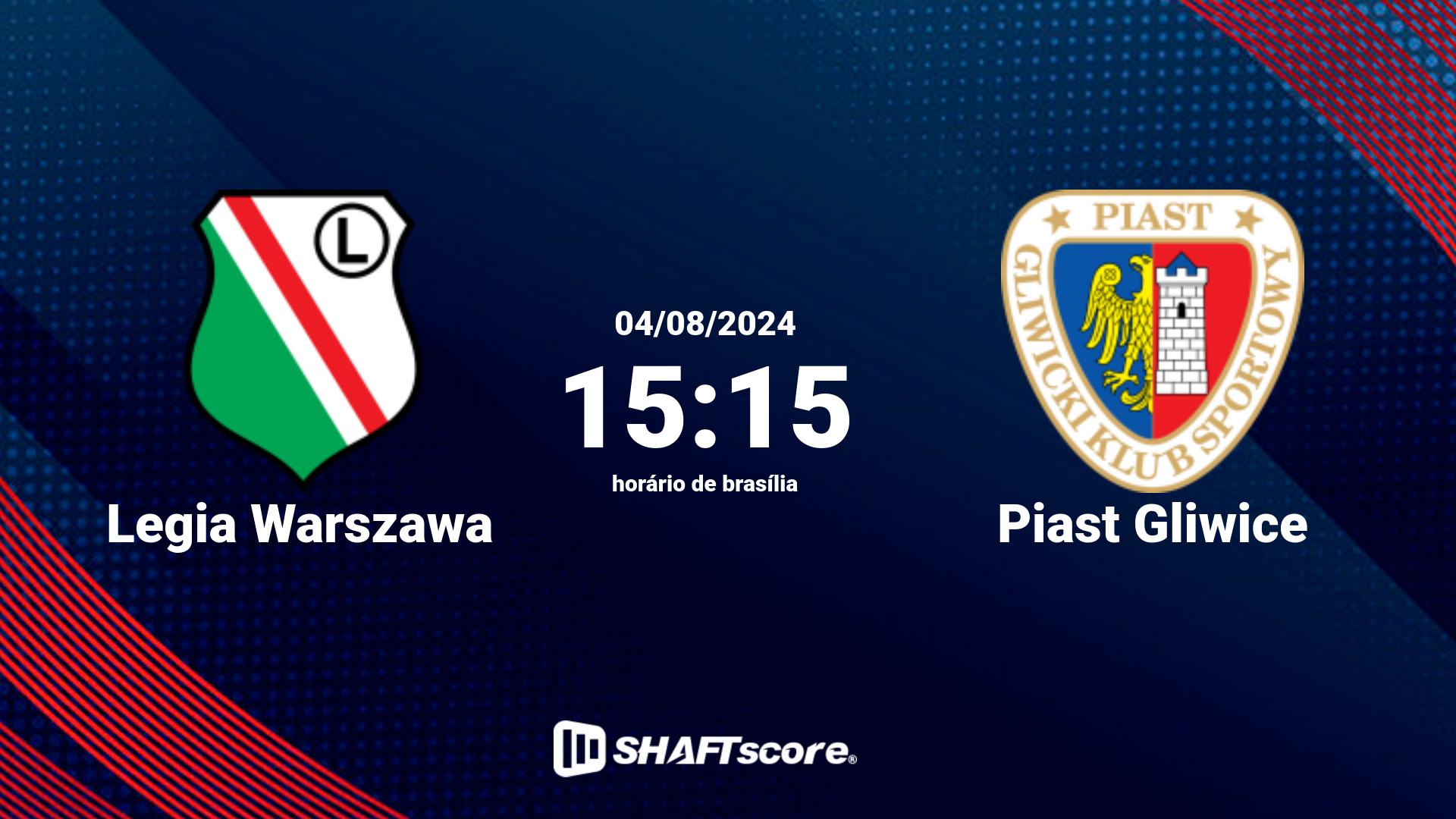 Estatísticas do jogo Legia Warszawa vs Piast Gliwice 04.08 15:15