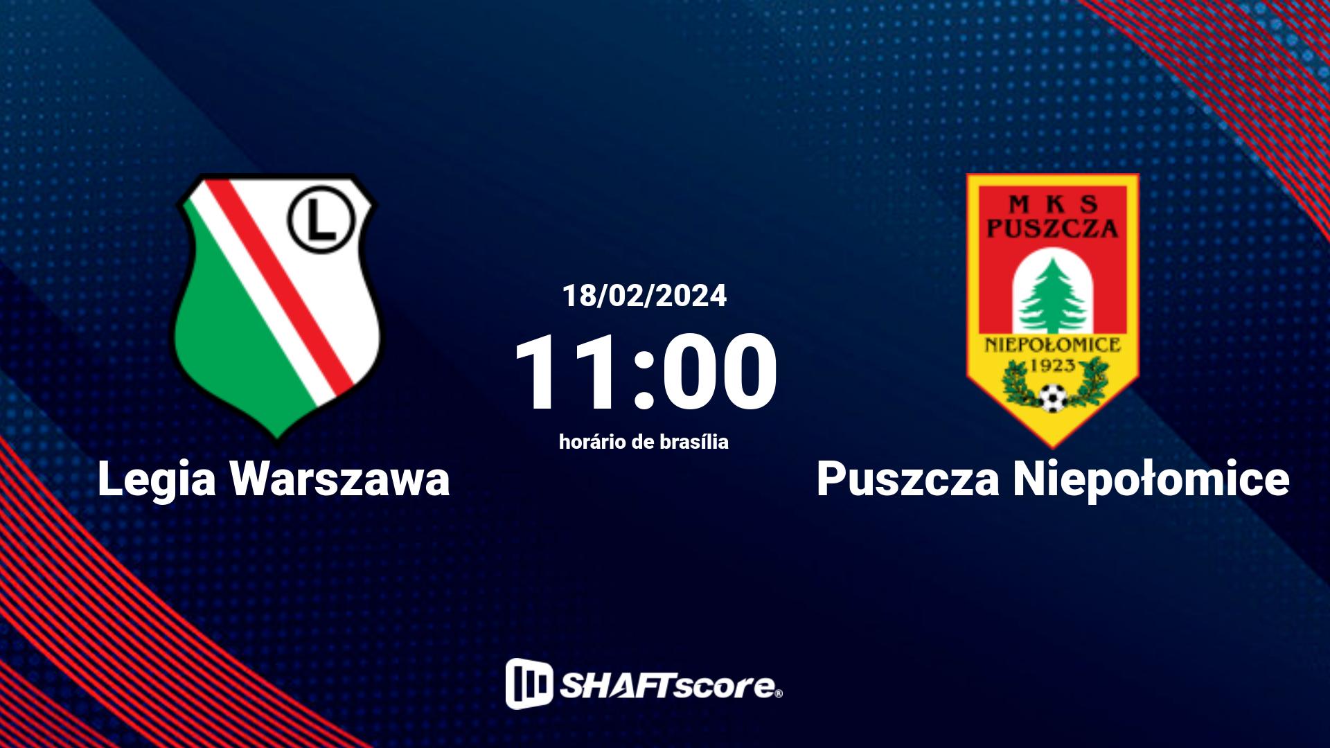 Estatísticas do jogo Legia Warszawa vs Puszcza Niepołomice 18.02 11:00