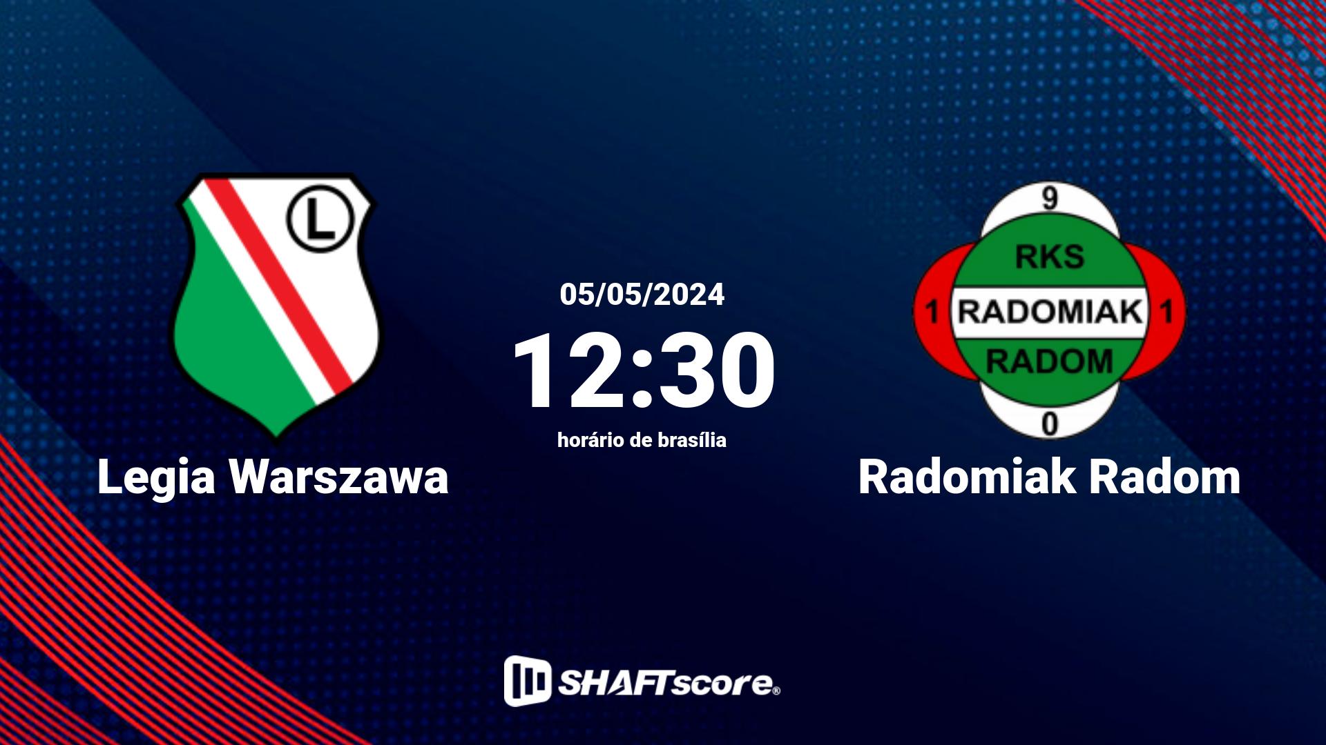 Estatísticas do jogo Legia Warszawa vs Radomiak Radom 05.05 12:30