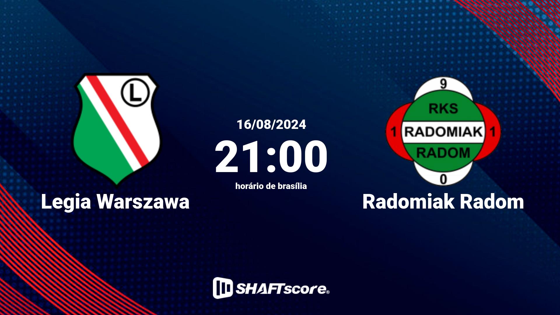 Estatísticas do jogo Legia Warszawa vs Radomiak Radom 16.08 21:00
