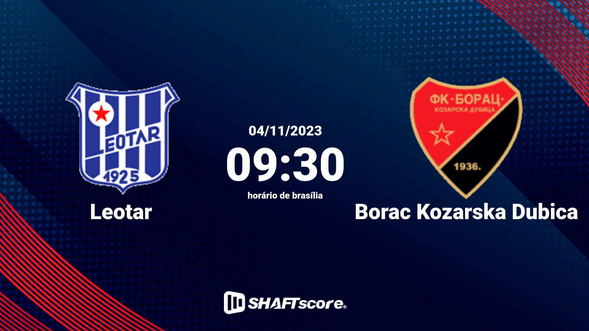 Estatísticas do jogo Leotar vs Borac Kozarska Dubica 04.11 09:30