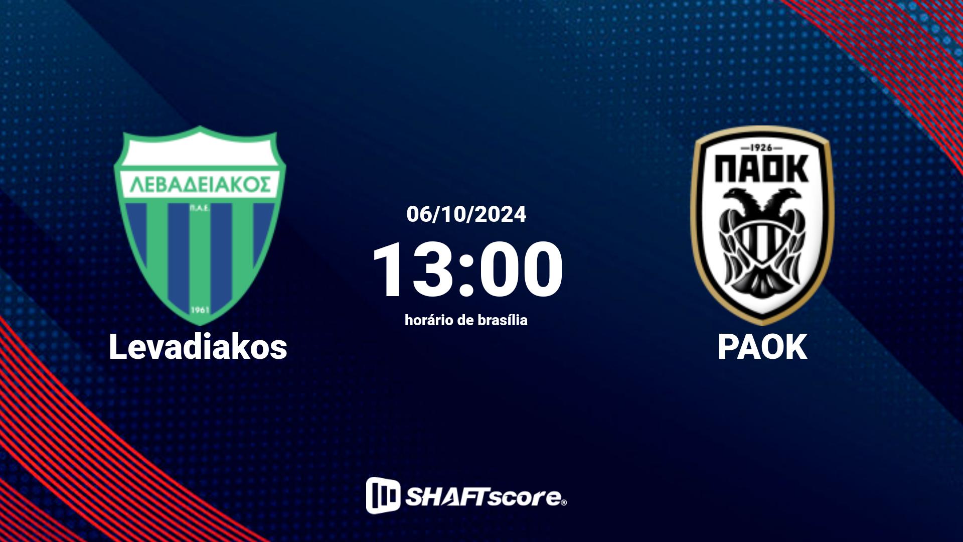 Estatísticas do jogo Levadiakos vs PAOK 06.10 13:00