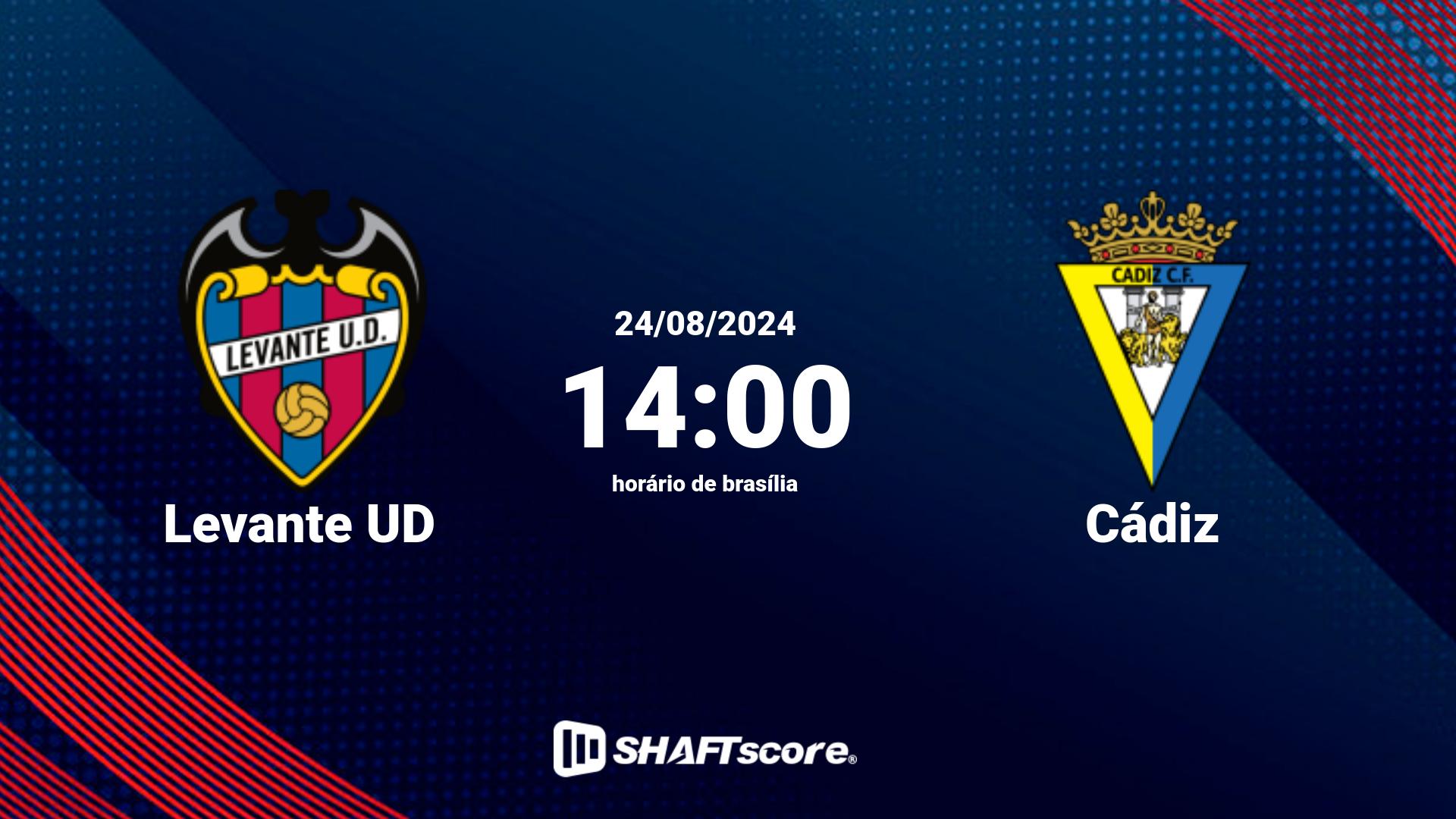 Estatísticas do jogo Levante UD vs Cádiz 24.08 14:00