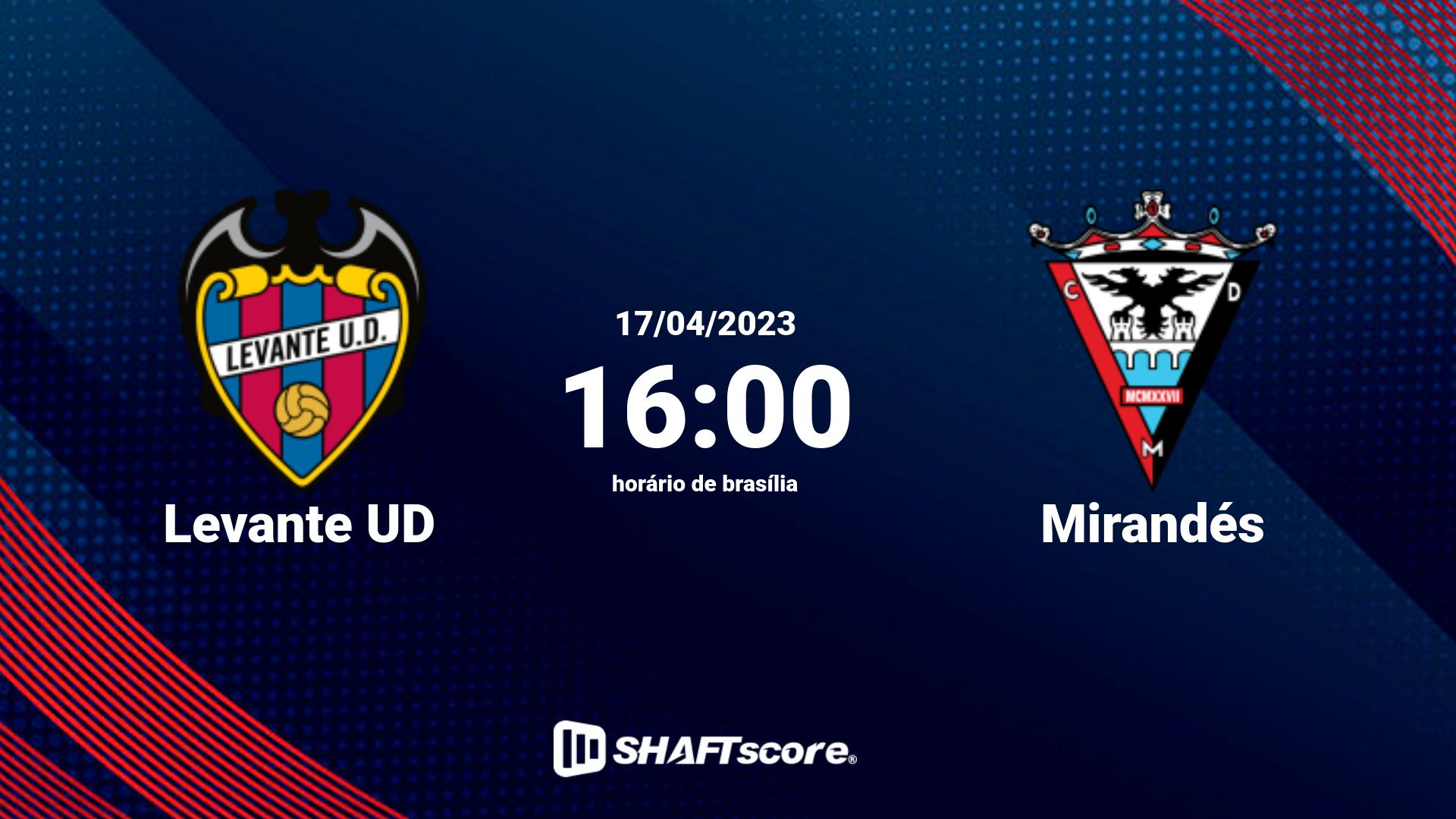 Estatísticas do jogo Levante UD vs Mirandés 17.04 16:00