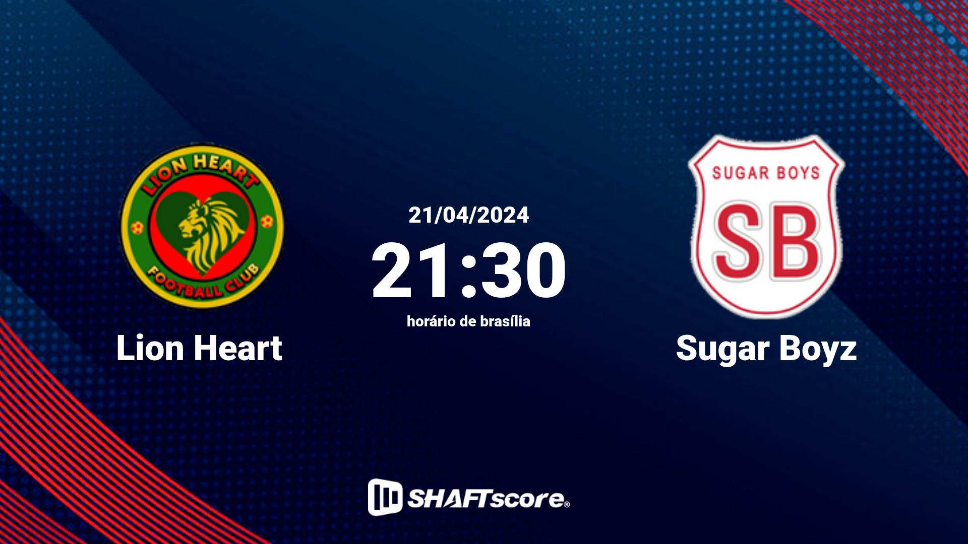 Estatísticas do jogo Lion Heart vs Sugar Boyz 21.04 21:30