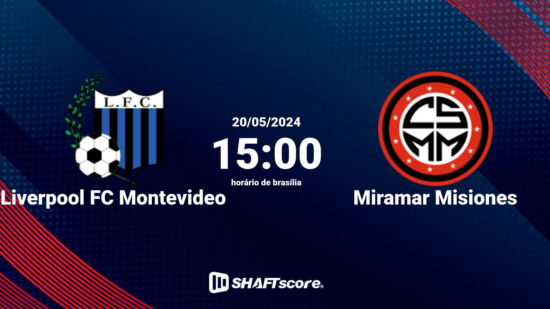 Estatísticas do jogo Liverpool FC Montevideo vs Miramar Misiones 20.05 15:00