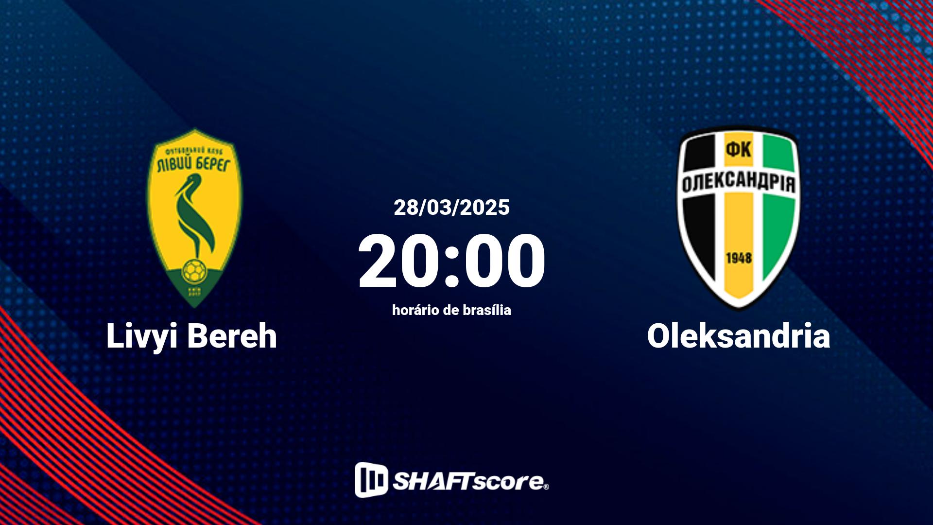 Estatísticas do jogo Livyi Bereh vs Oleksandria 28.03 20:00