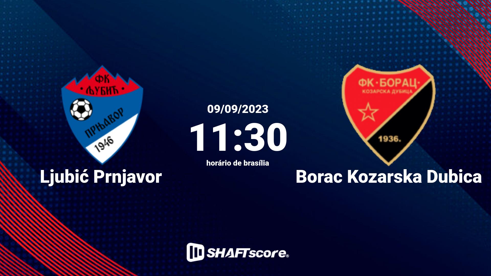 Estatísticas do jogo Ljubić Prnjavor vs Borac Kozarska Dubica 09.09 11:30