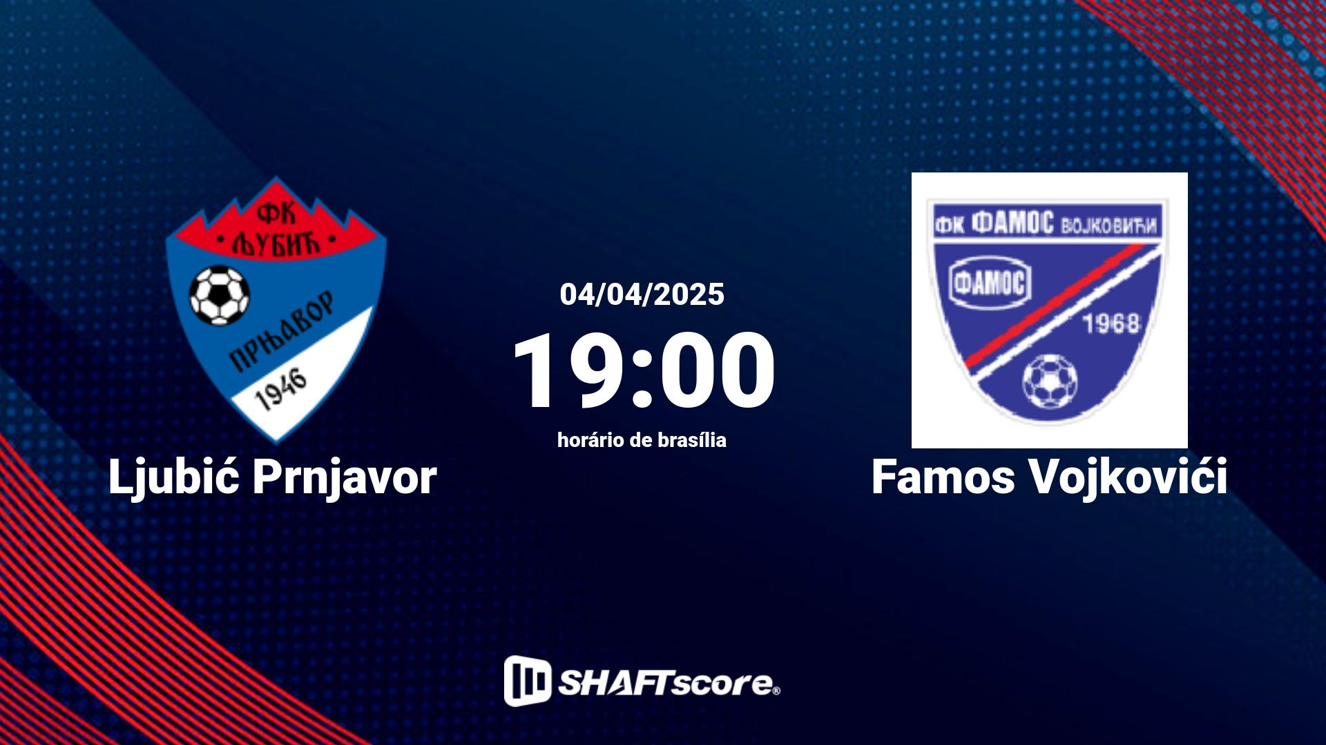 Estatísticas do jogo Ljubić Prnjavor vs Famos Vojkovići 04.04 19:00