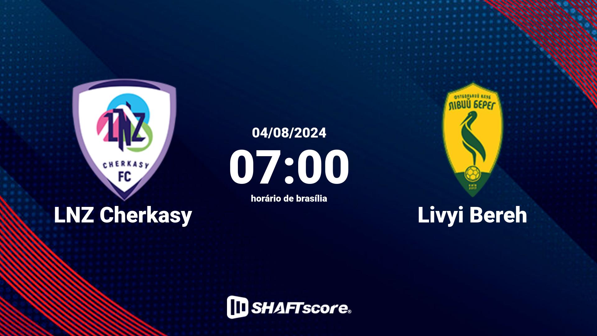 Estatísticas do jogo LNZ Cherkasy vs Livyi Bereh 04.08 07:00