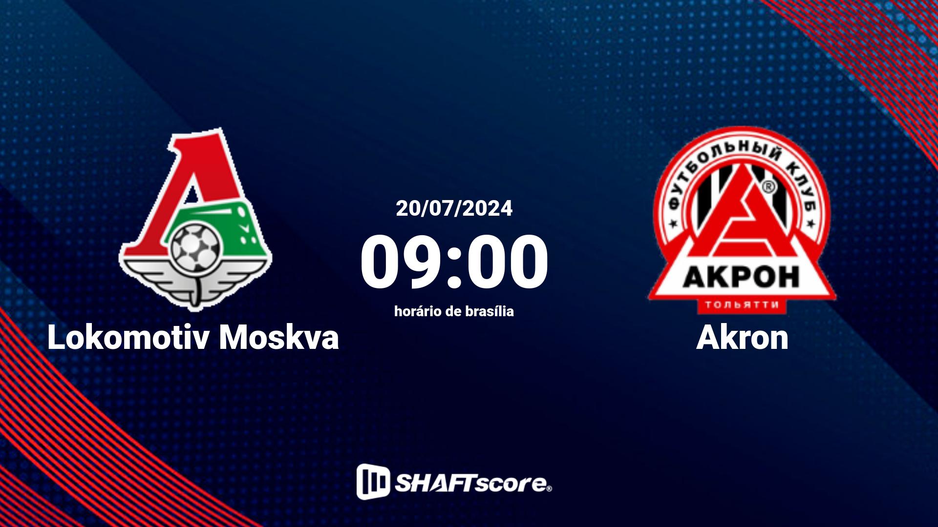 Estatísticas do jogo Lokomotiv Moskva vs Akron 20.07 09:00