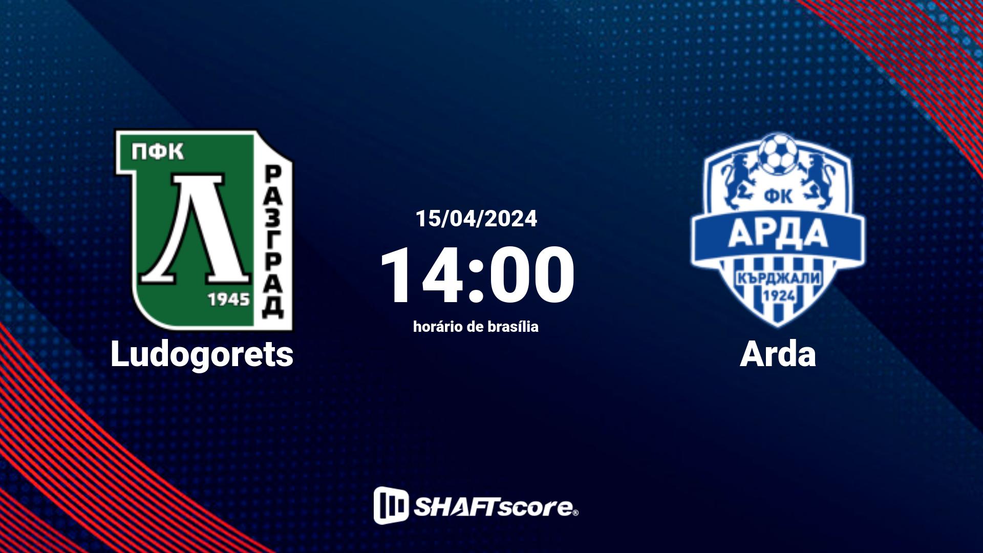 Estatísticas do jogo Ludogorets vs Arda 15.04 14:00