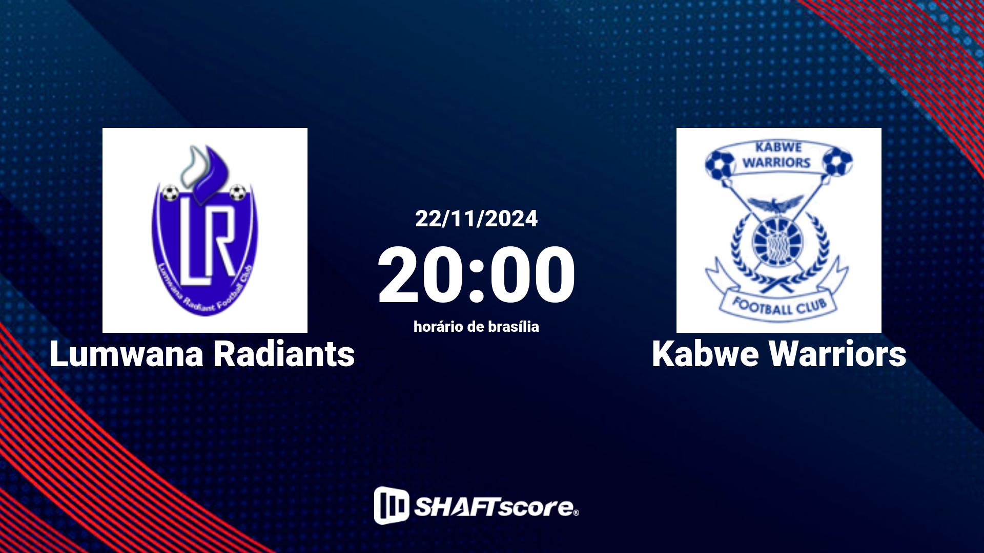 Estatísticas do jogo Lumwana Radiants vs Kabwe Warriors 22.11 20:00