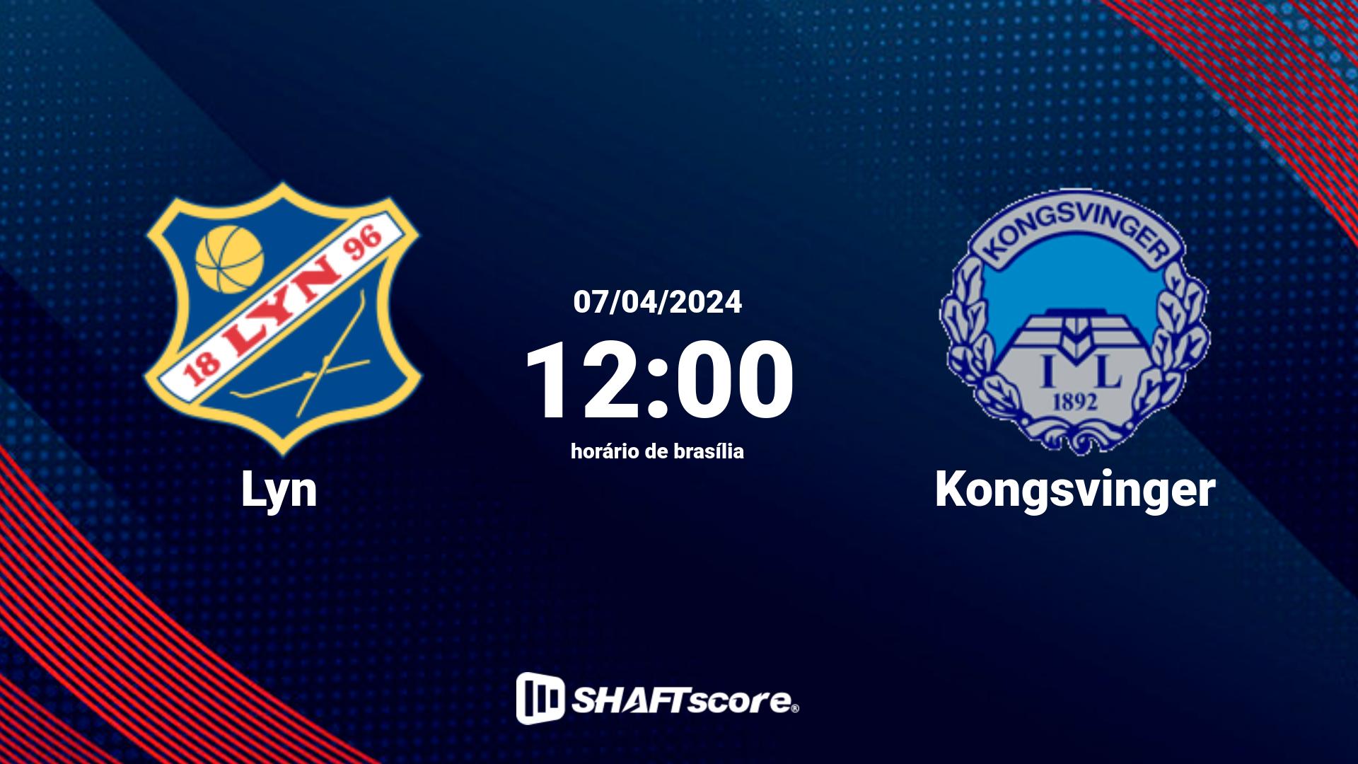 Estatísticas do jogo Lyn vs Kongsvinger 07.04 12:00