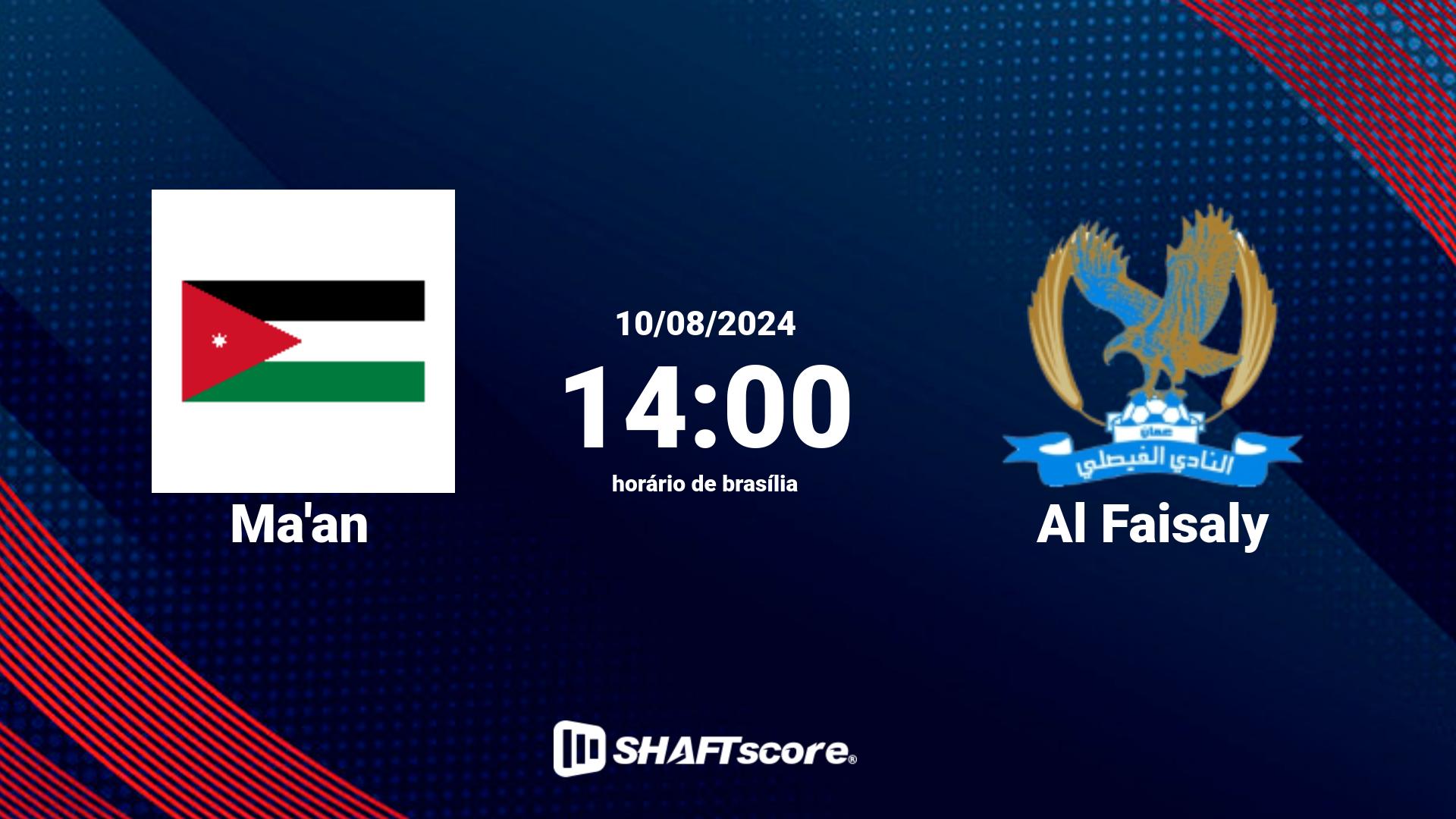 Estatísticas do jogo Ma'an vs Al Faisaly 10.08 14:00