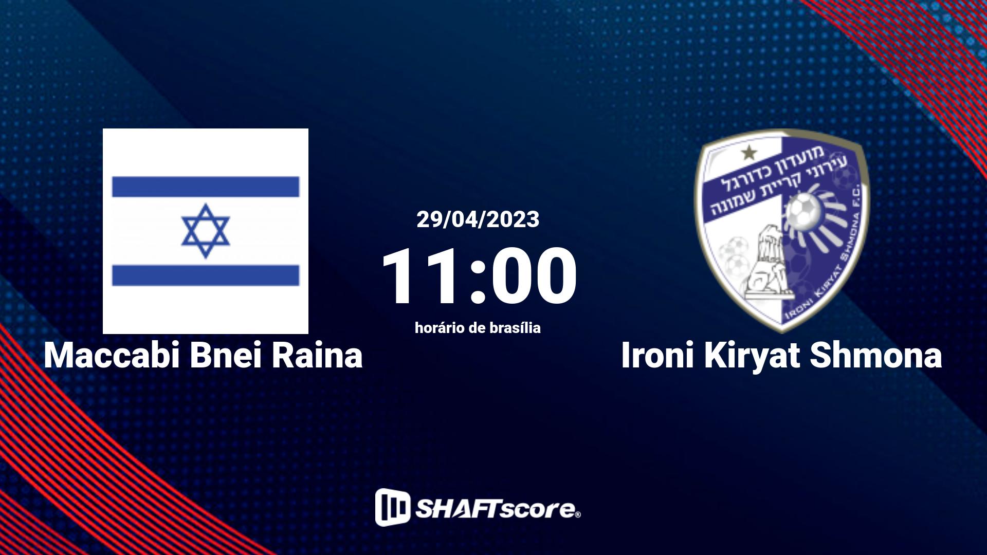 Estatísticas do jogo Maccabi Bnei Raina vs Ironi Kiryat Shmona 29.04 11:00