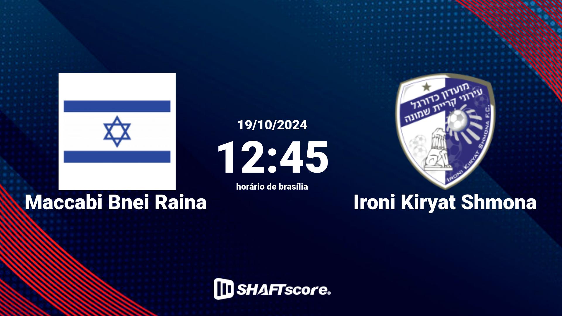 Estatísticas do jogo Maccabi Bnei Raina vs Ironi Kiryat Shmona 19.10 12:45