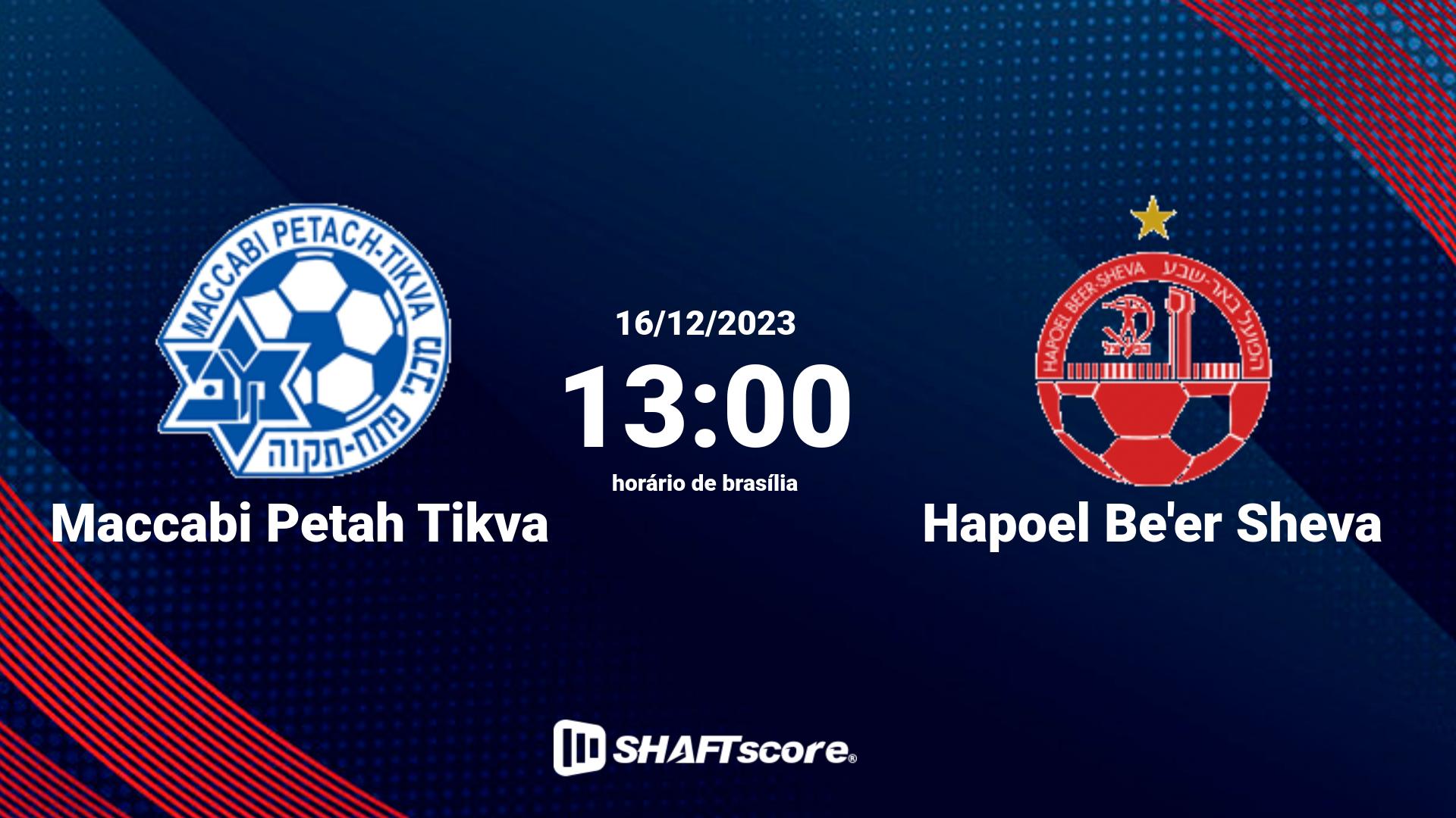 Estatísticas do jogo Maccabi Petah Tikva vs Hapoel Be'er Sheva 16.12 13:00