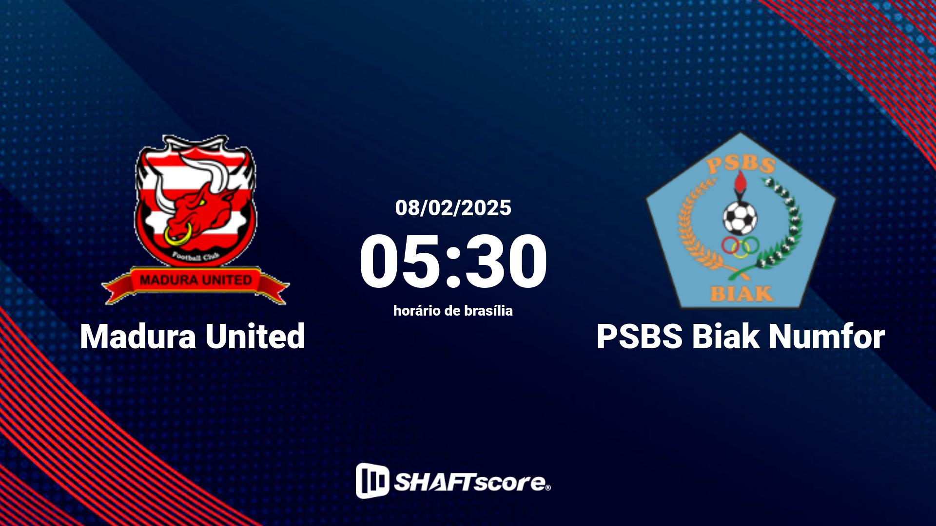 Estatísticas do jogo Madura United vs PSBS Biak Numfor 08.02 05:30