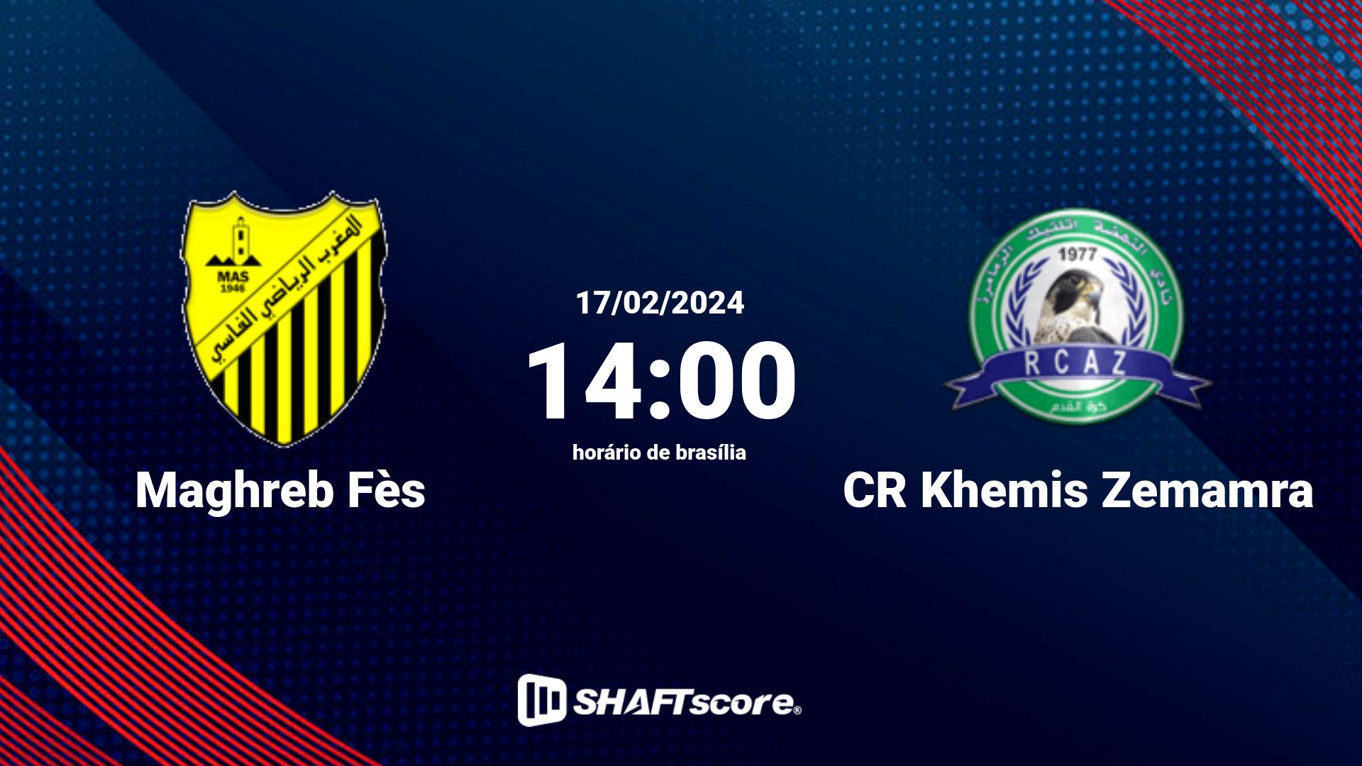 Estatísticas do jogo Maghreb Fès vs CR Khemis Zemamra 17.02 14:00