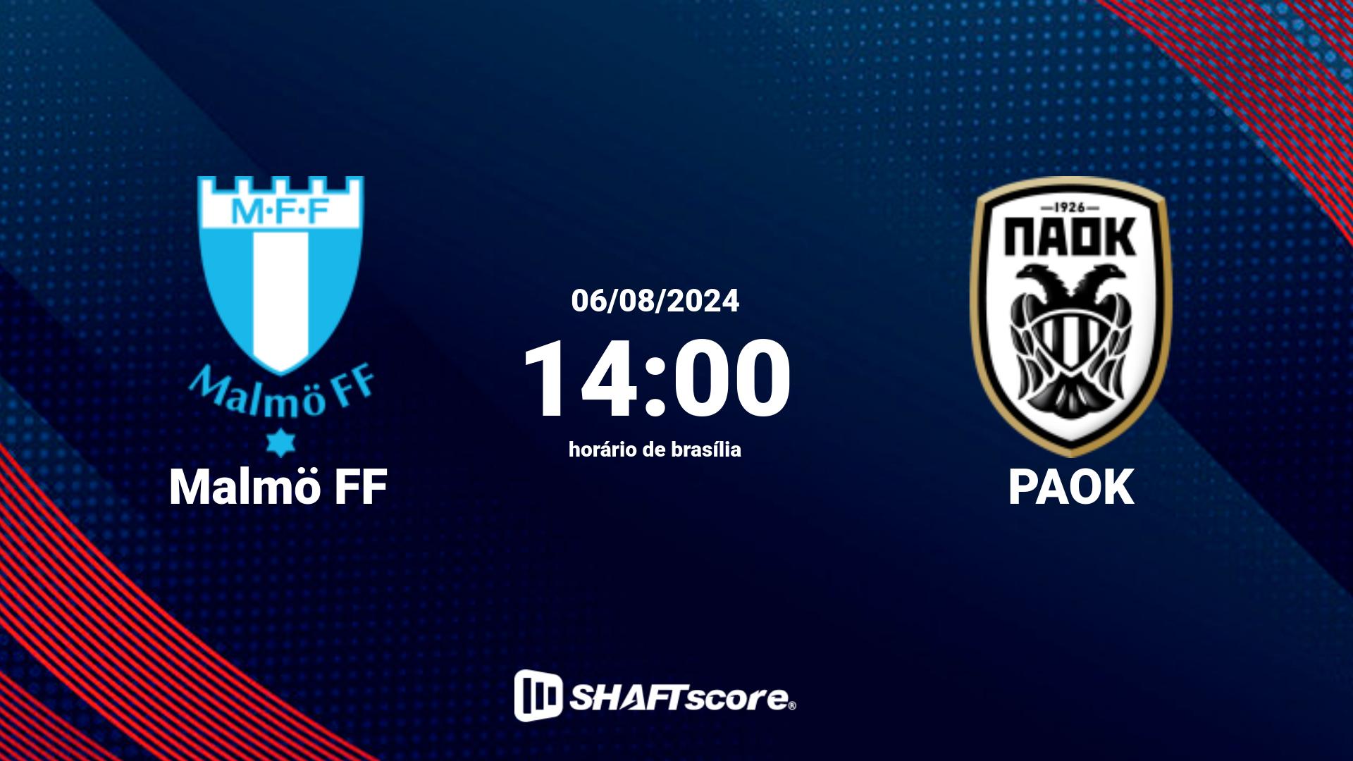 Estatísticas do jogo Malmö FF vs PAOK 06.08 14:00