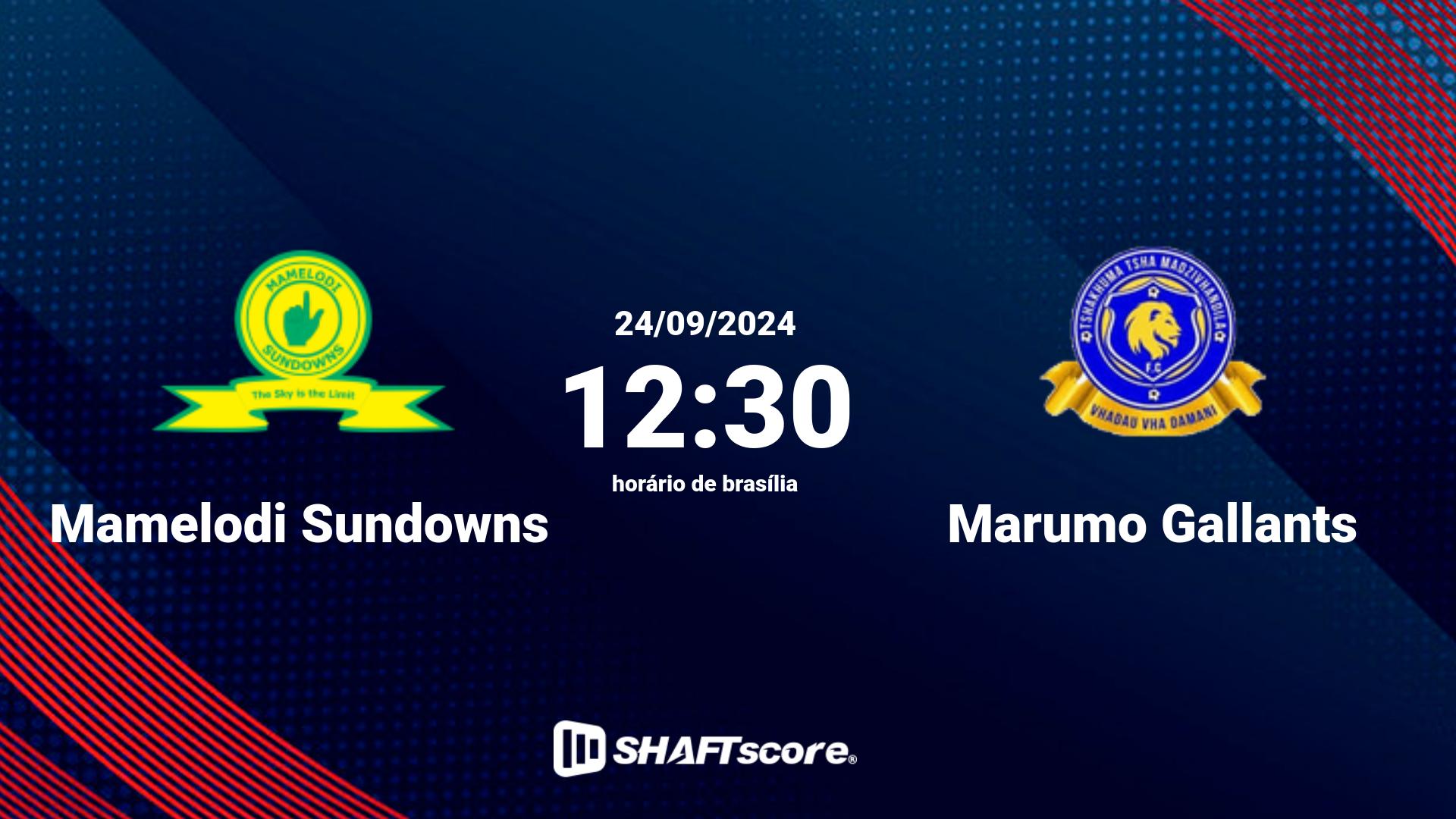 Estatísticas do jogo Mamelodi Sundowns vs Marumo Gallants 24.09 12:30