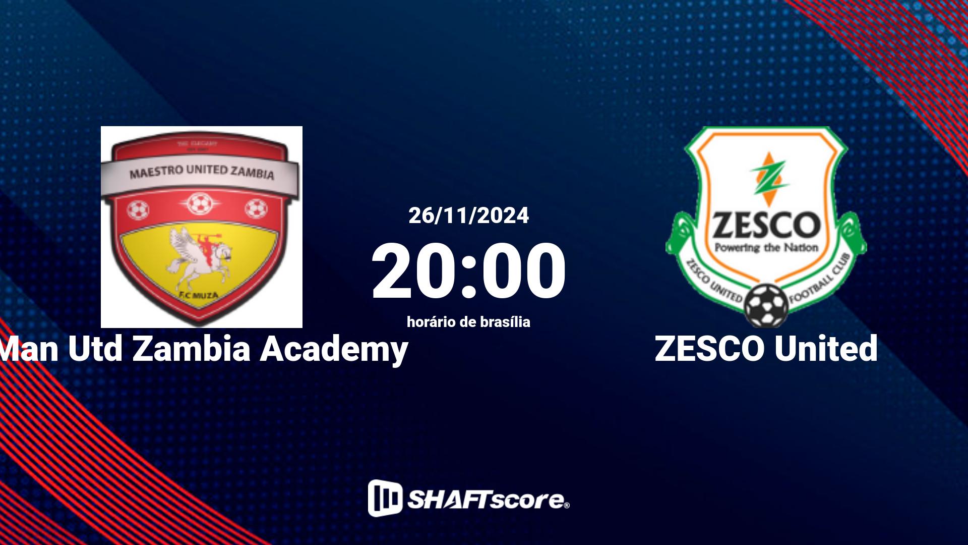 Estatísticas do jogo Man Utd Zambia Academy vs ZESCO United 26.11 20:00