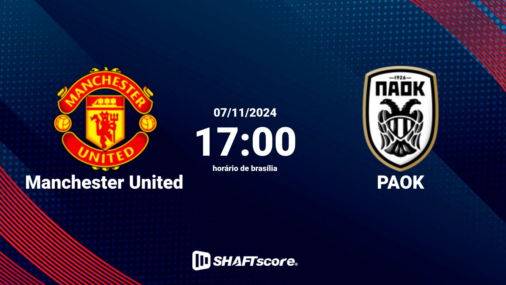 Estatísticas do jogo Manchester United vs PAOK 07.11 17:00