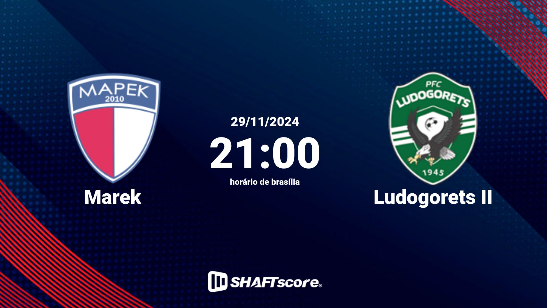 Estatísticas do jogo Marek vs Ludogorets II 29.11 21:00