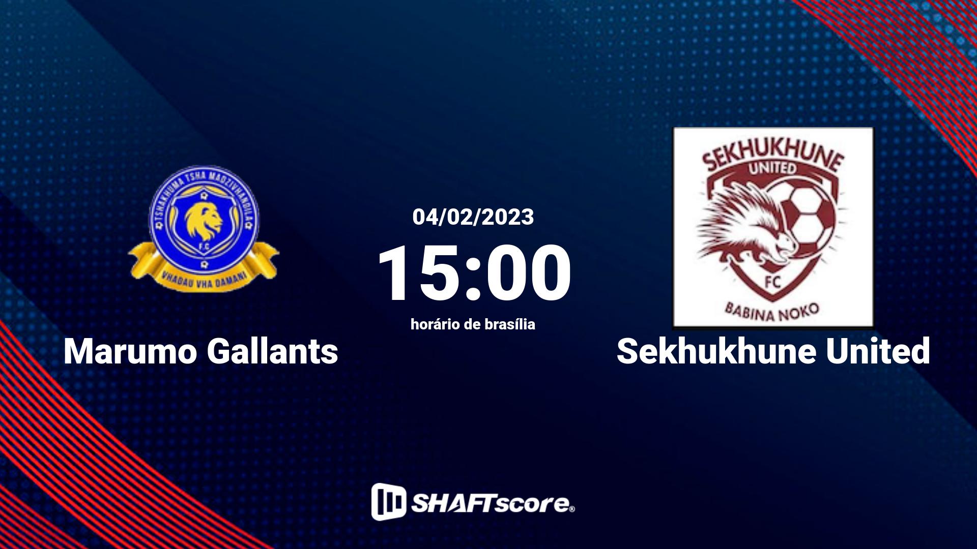 Estatísticas do jogo Marumo Gallants vs Sekhukhune United 04.02 15:00