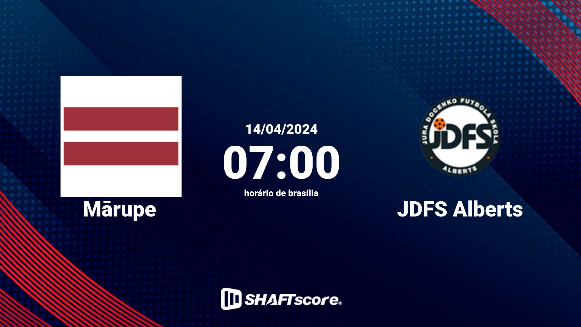 Estatísticas do jogo Mārupe vs JDFS Alberts 14.04 07:00