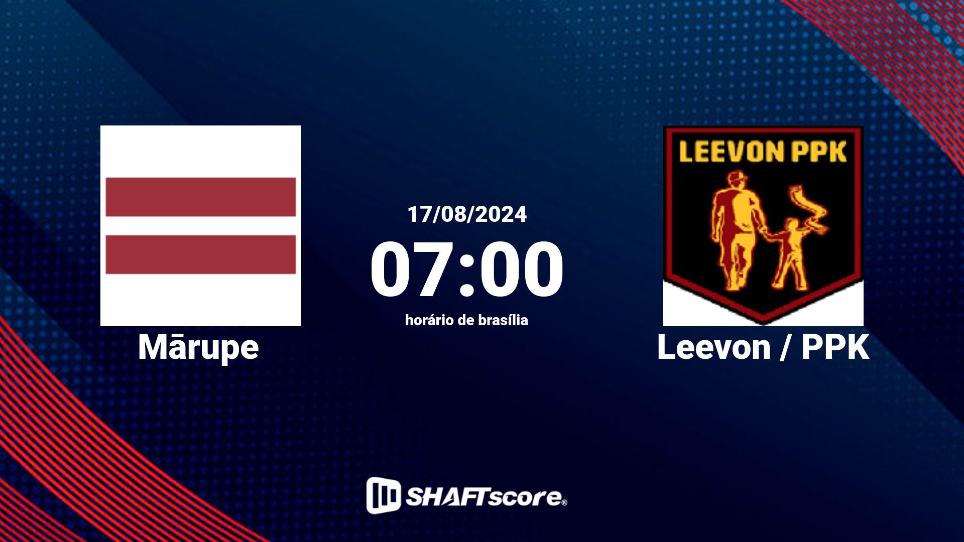 Estatísticas do jogo Mārupe vs Leevon / PPK 17.08 07:00