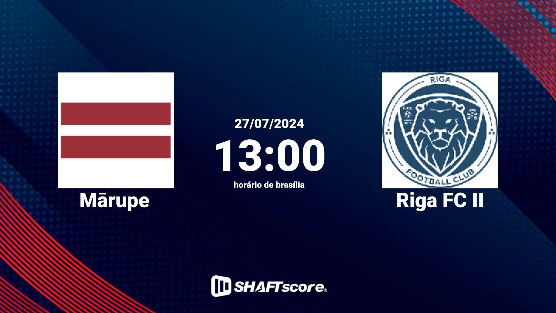 Estatísticas do jogo Mārupe vs Riga FC II 27.07 13:00