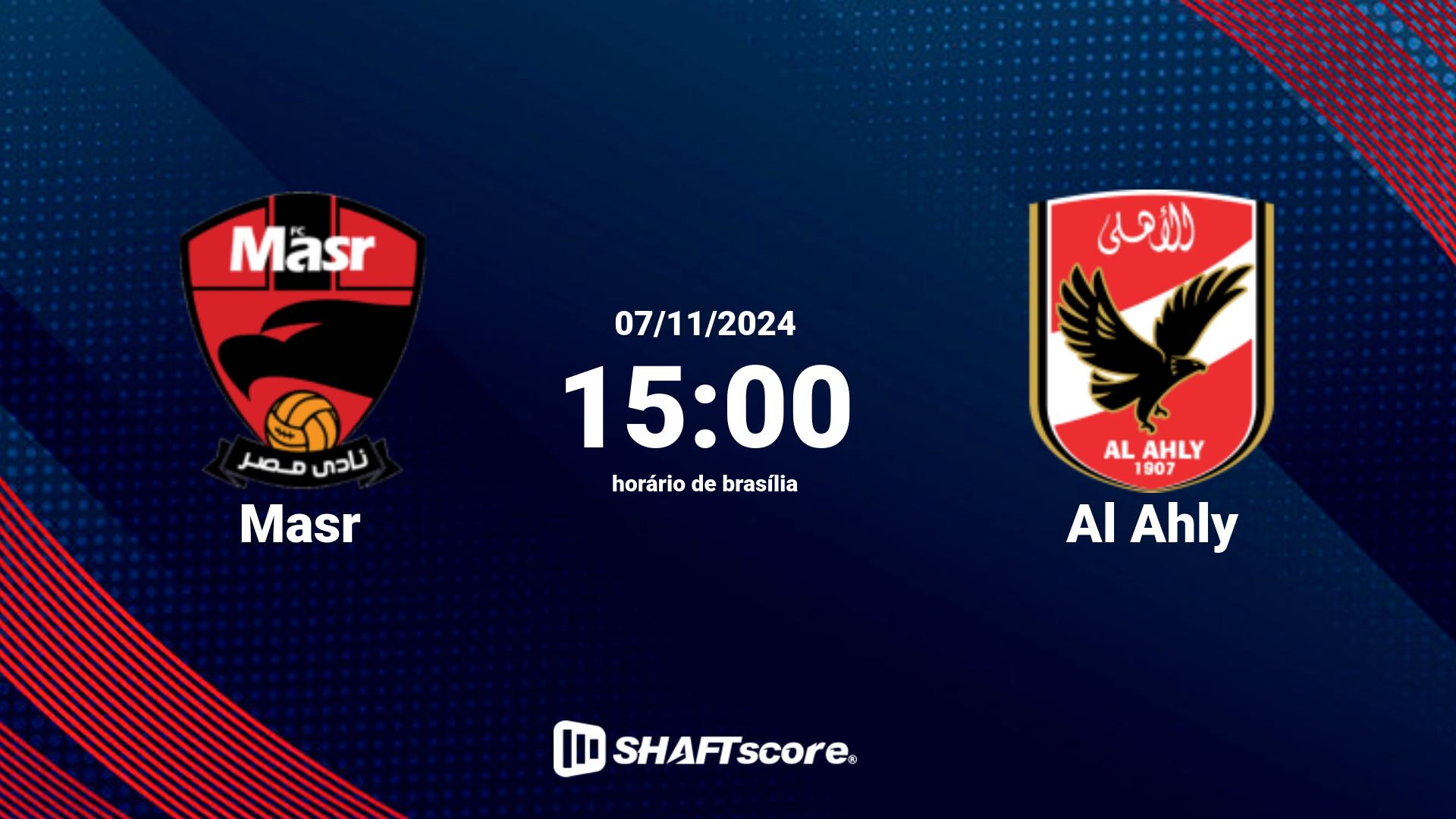 Estatísticas do jogo Masr vs Al Ahly 07.11 15:00