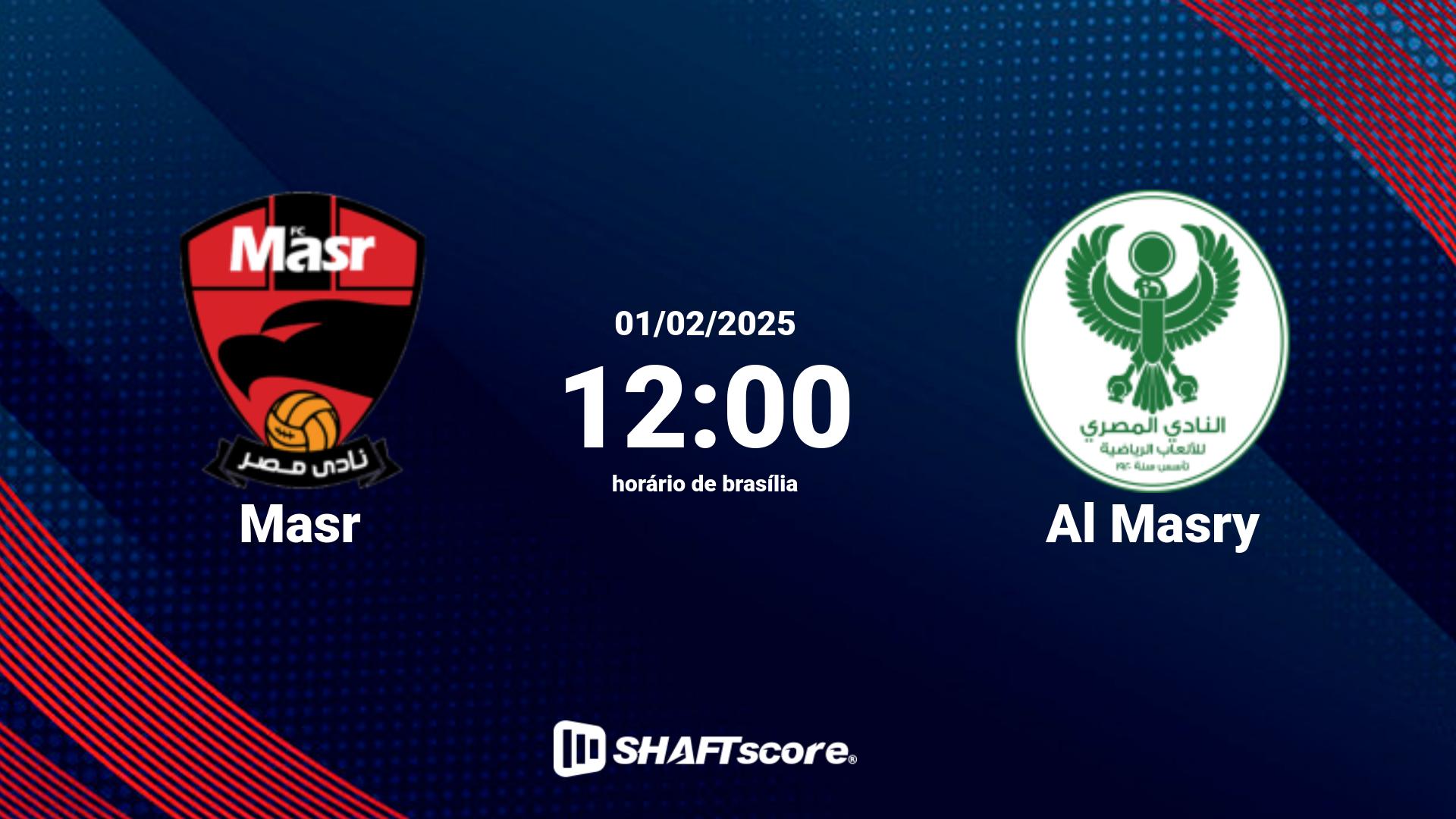 Estatísticas do jogo Masr vs Al Masry 01.02 12:00