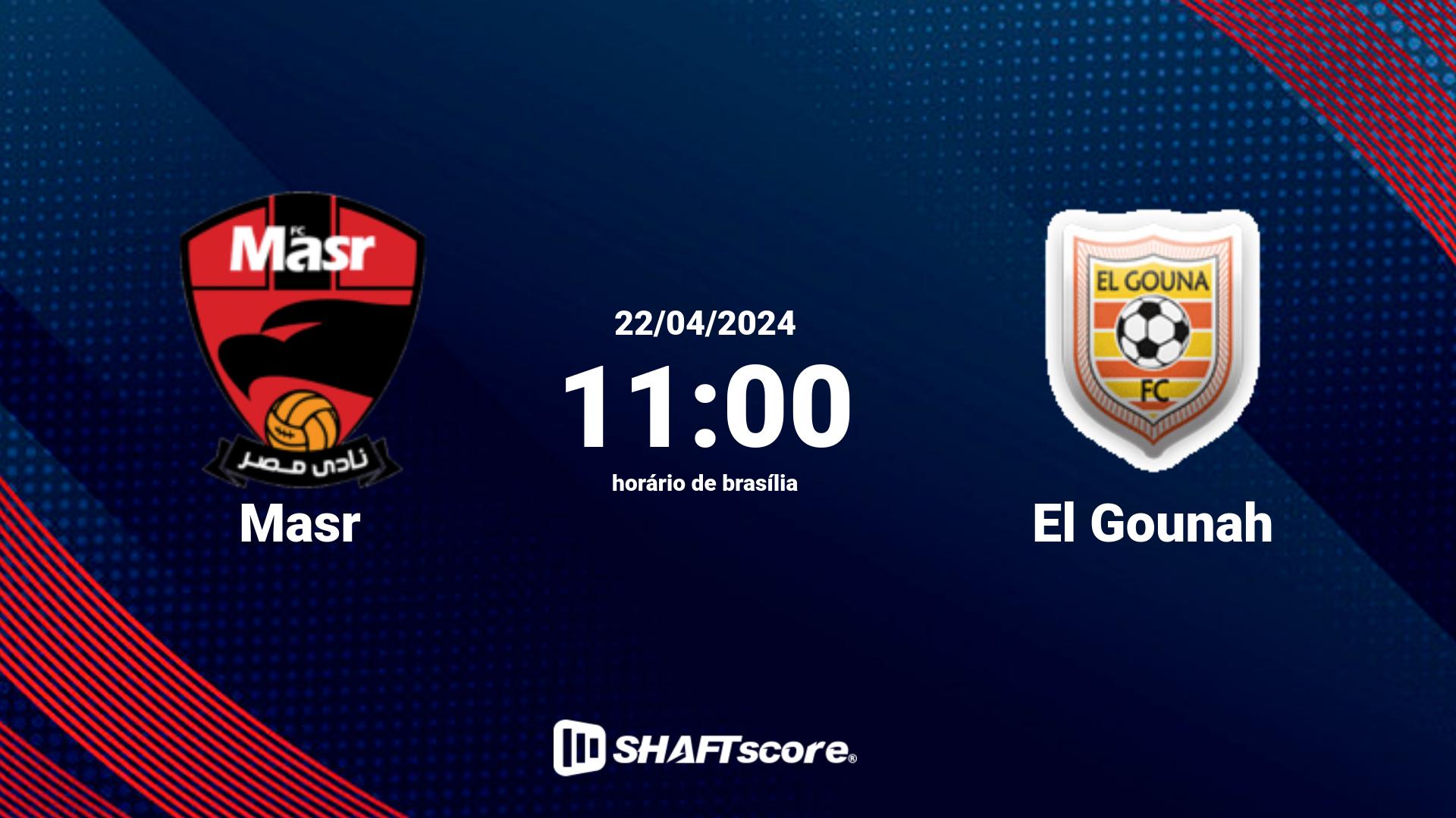 Estatísticas do jogo Masr vs El Gounah 22.04 11:00