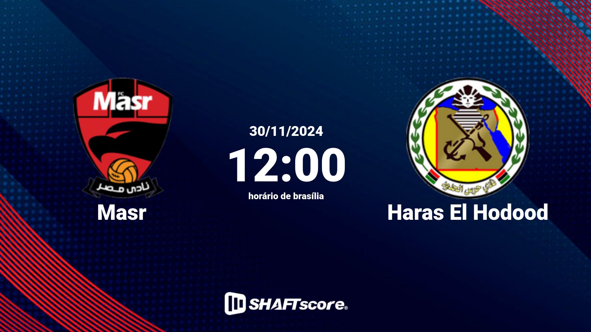 Estatísticas do jogo Masr vs Haras El Hodood 30.11 12:00