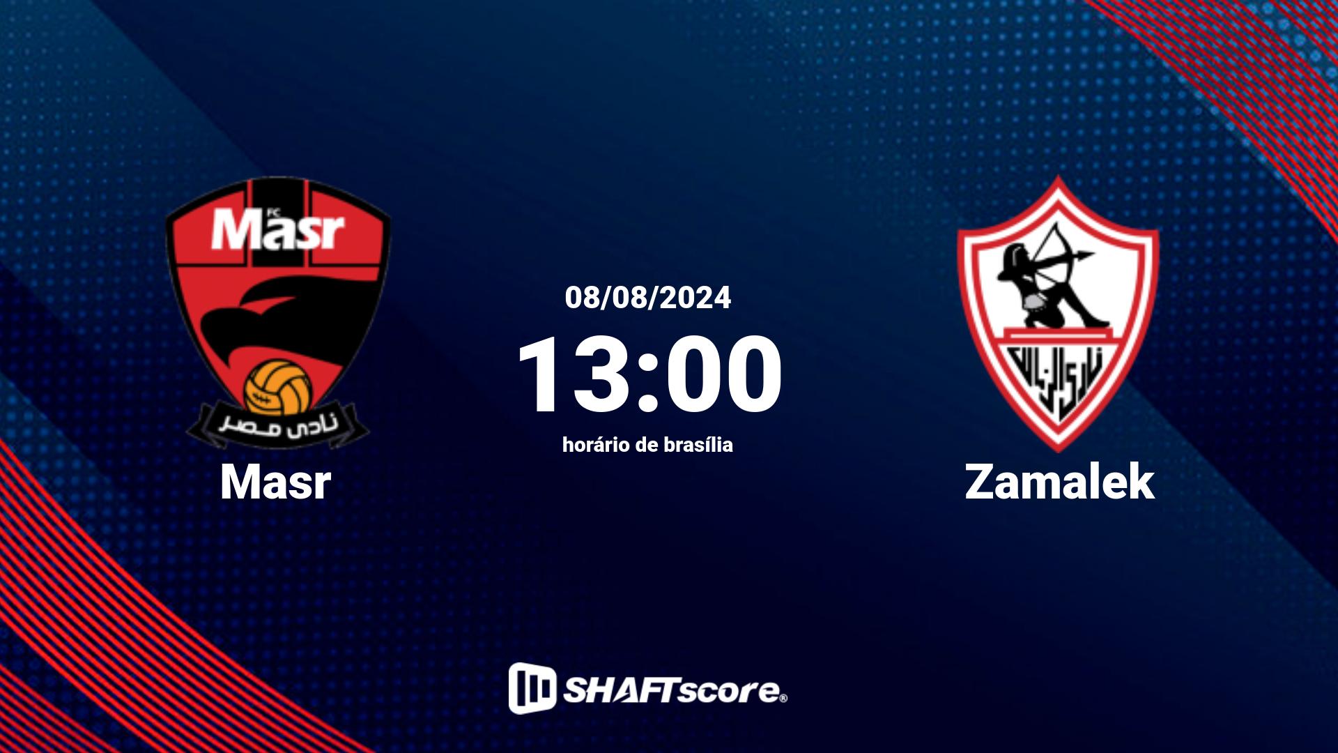 Estatísticas do jogo Masr vs Zamalek 08.08 13:00