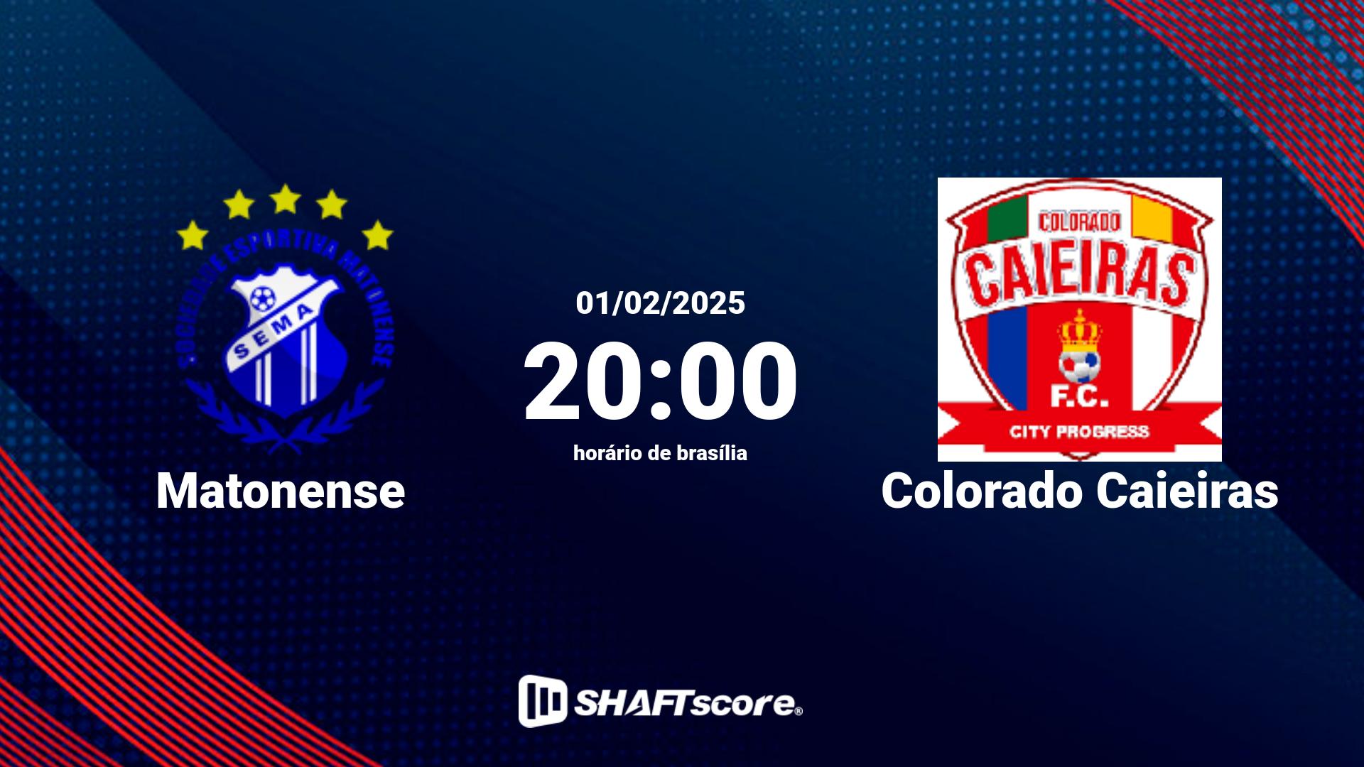 Estatísticas do jogo Matonense vs Colorado Caieiras 01.02 20:00