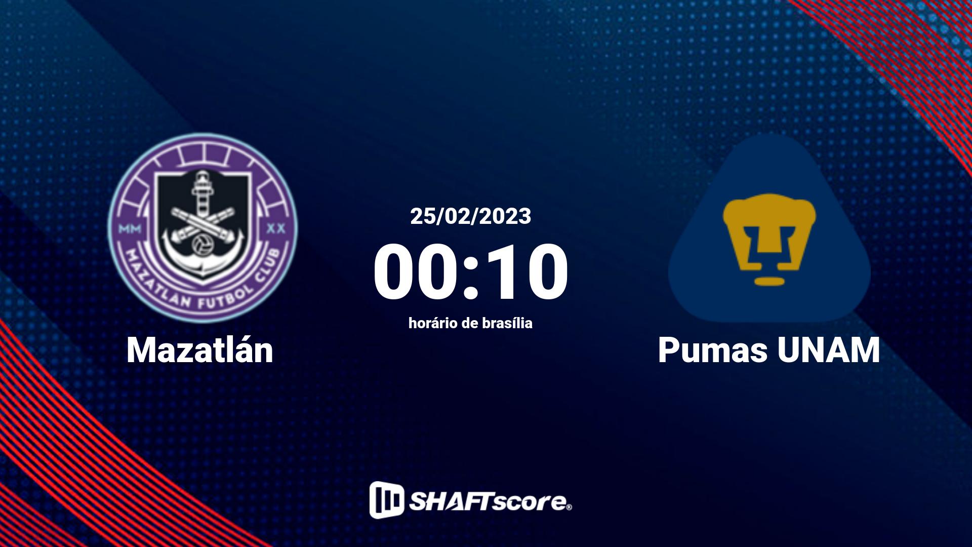 Estatísticas do jogo Mazatlán vs Pumas UNAM 25.02 00:10