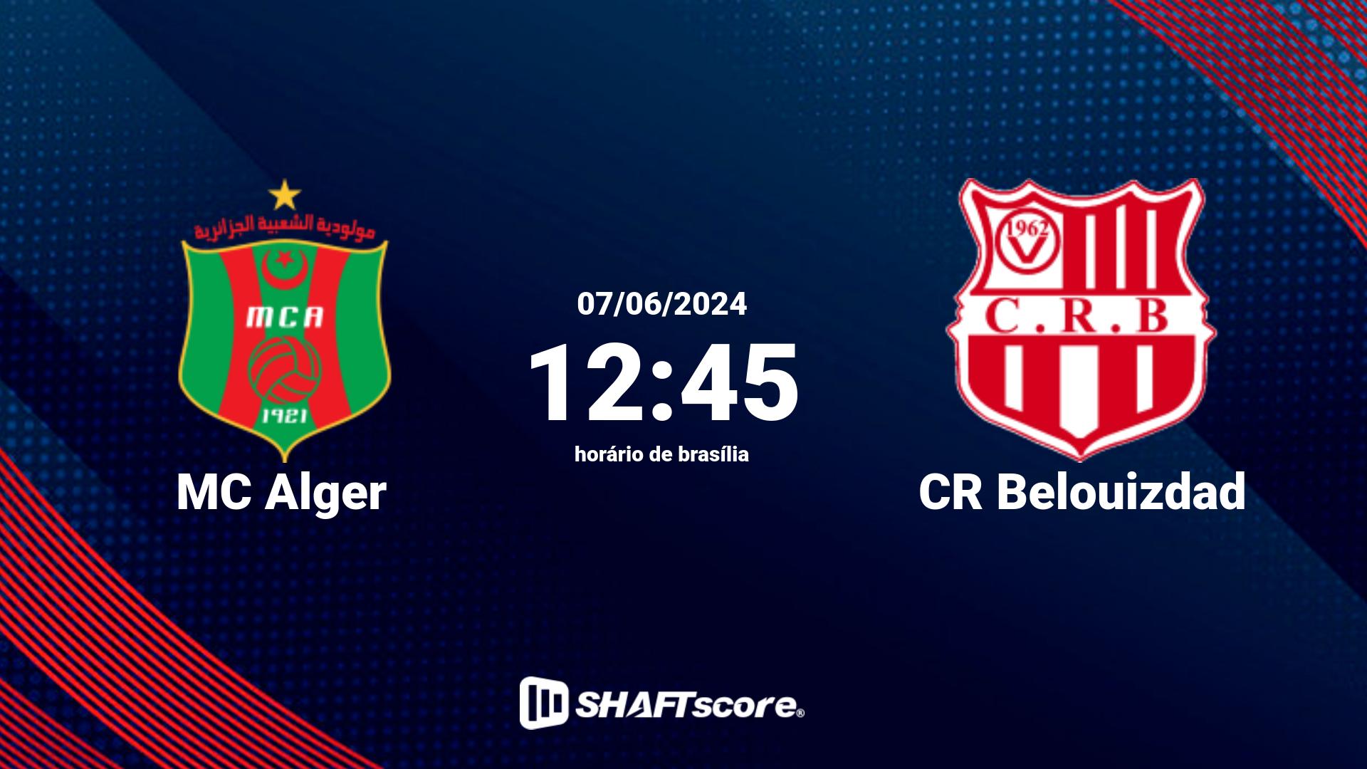 Estatísticas do jogo MC Alger vs CR Belouizdad 07.06 12:45